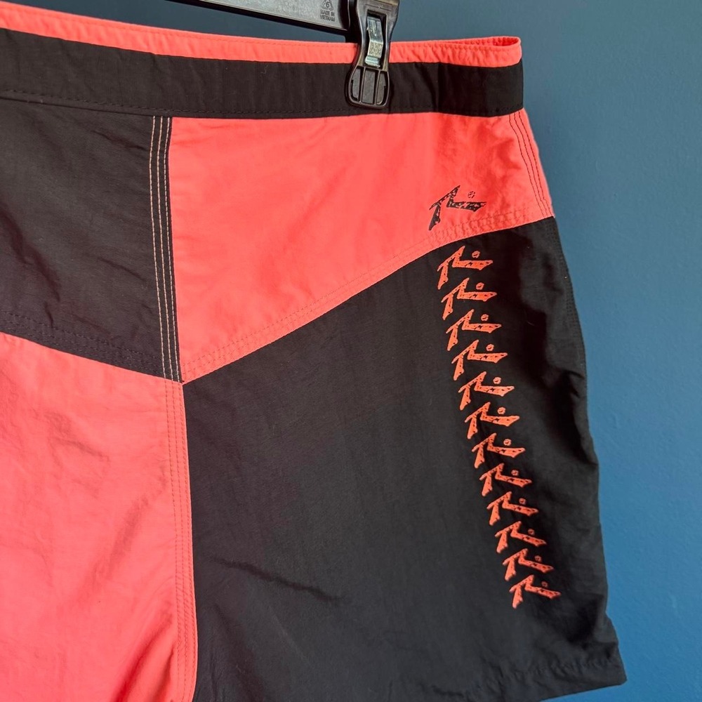 Vintage Rusty Swim Trunks Men's Size Medium Orange Black Colorblock Retro 80s - Picture 6 of 8